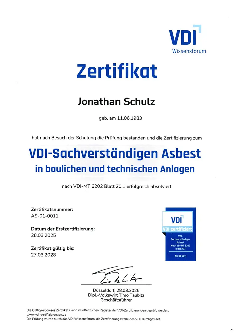 Schulz, VDI Sachverstandiger Asbest