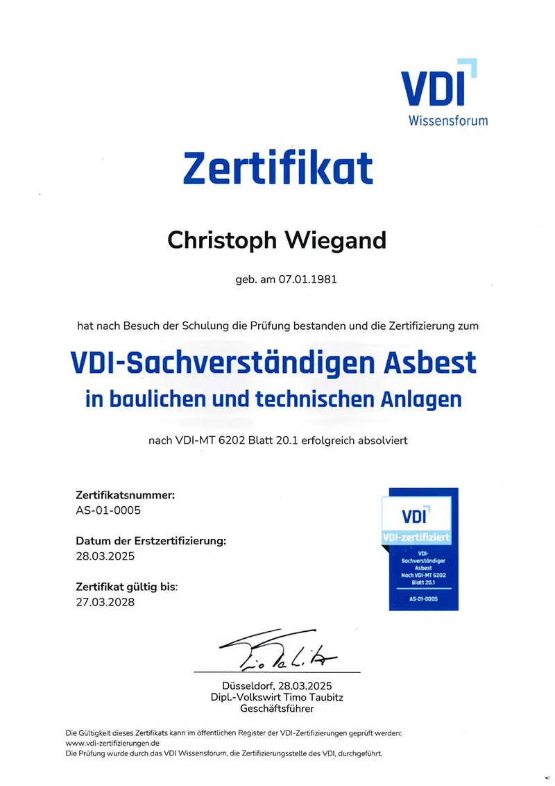 Wiegand, VDI Sachverstandiger Asbest